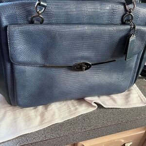 Coach Blue Textured Leather Shoulder Bag